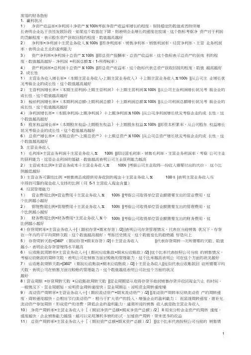 常用的财务指标