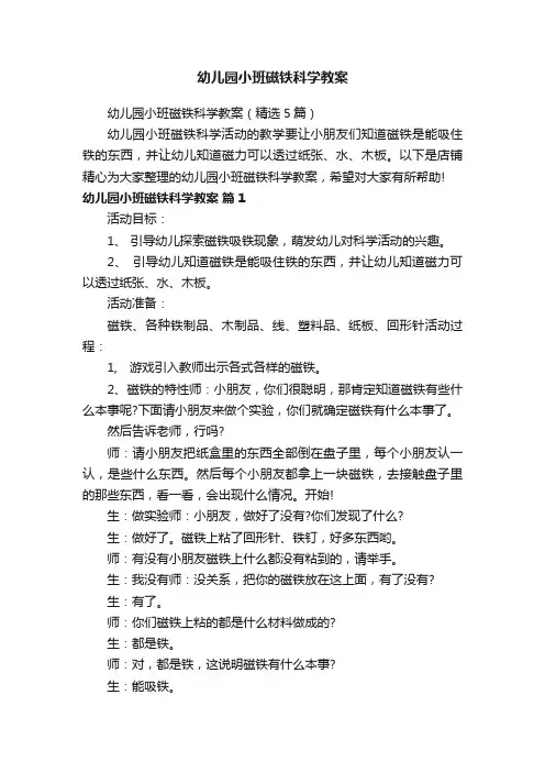 幼儿园小班磁铁科学教案