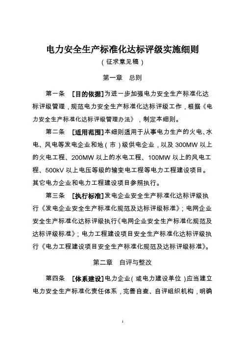电力安全生产标准化达标评级实施细则(征求意见稿)