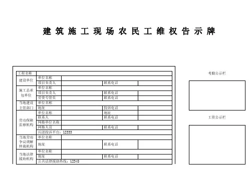 建 筑 施 工 现 场 农 民 工 维 权 告 示 牌2023