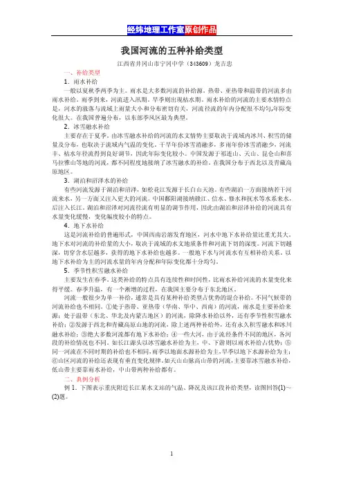 我国河流的五种补给类型