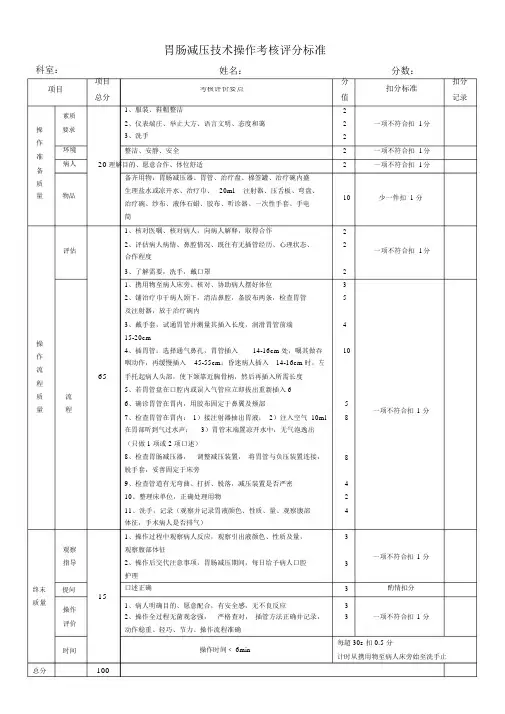 胃肠减压技术操作考核评分标准