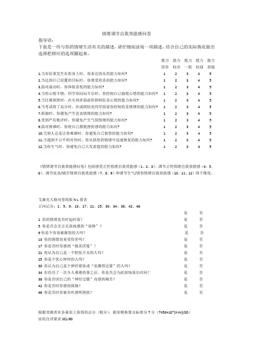 情绪调节自我效能感问卷