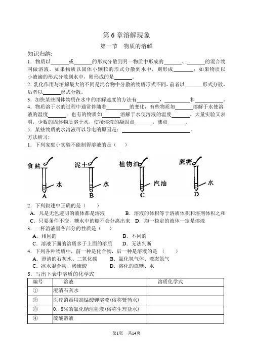 新人教版化学练习第6章  溶解现象