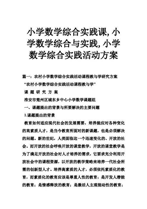 小学数学综合实践课,小学数学综合与实践,小学数学综合实践活动方案