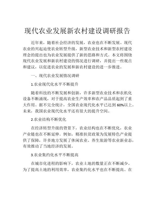 现代农业发展新农村建设调研报告