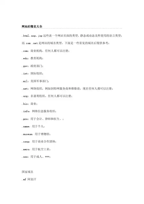 世界各国网站后缀名汇总