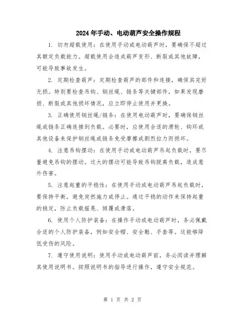 2024年手动、电动葫芦安全操作规程