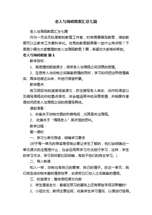 老人与海鸥教案汇总七篇