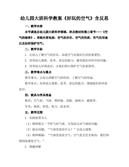 幼儿园大班科学教案《好玩的空气》含反思