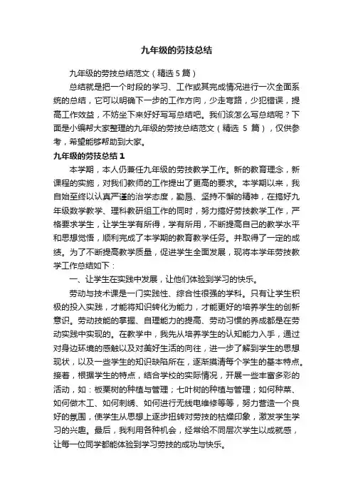九年级的劳技总结范文（精选5篇）