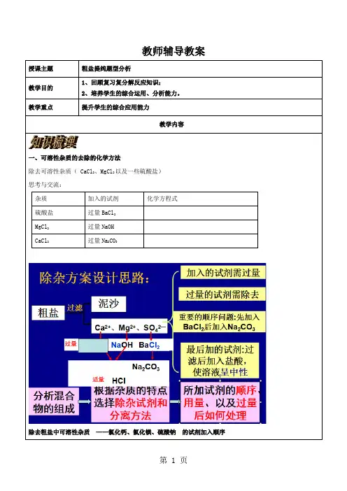 中考化学一轮复习讲义：15.粗盐提纯(知识讲解、梳理+中考题型集锦+家庭作业)