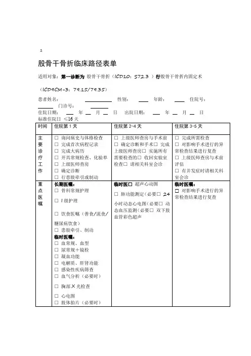 股骨干骨折临床路径表单