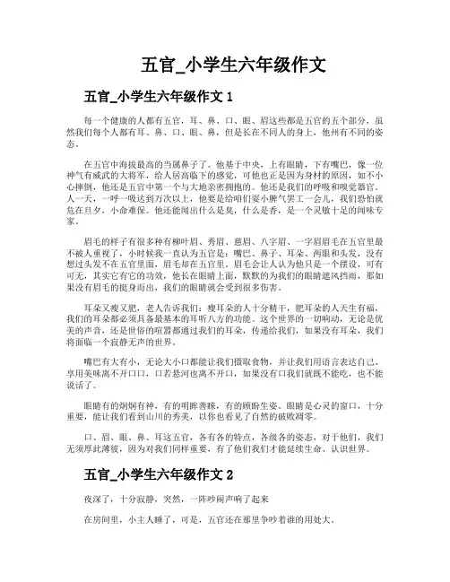 五官小学生六年级作文