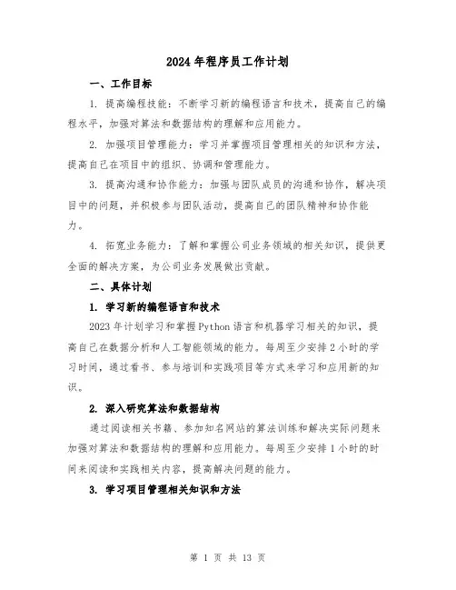2024年程序员工作计划(六篇)
