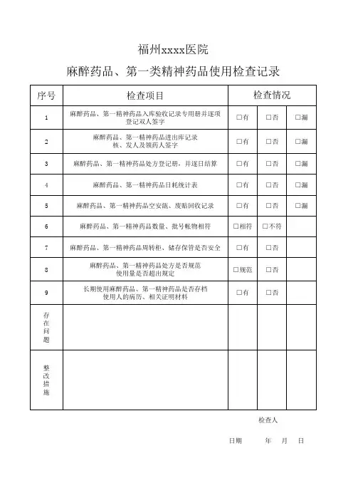 麻醉药品、第一类精神药品使用检查记录