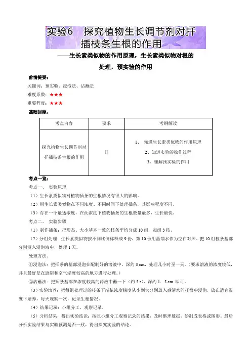 【高中生物】高三生物基础实验(人教版(下))：实验6 探究植物生长调节剂对扦插枝条生根的作用含解析