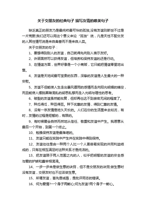关于交朋友的经典句子描写友情的唯美句子