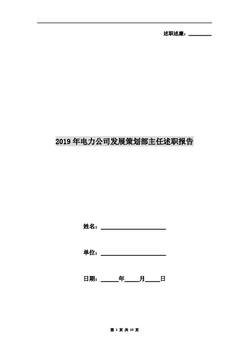 2019年电力公司发展策划部主任述职报告