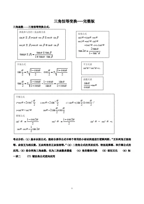 三角恒等变换 - 最全的总结· 学生版