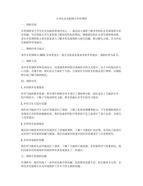 大学社会实践报告乡村调研
