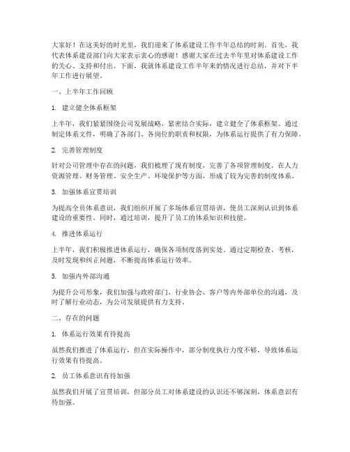 体系建设年中总结发言稿