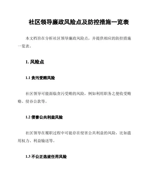 社区领导廉政风险点及防控措施一览表
