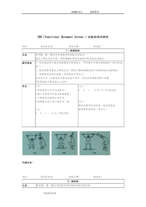 FMS(FunctionalMovementScreen)功能性运动测试