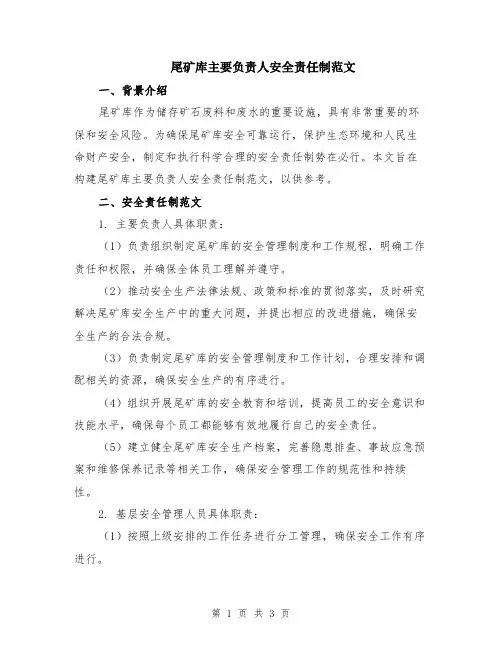 尾矿库主要负责人安全责任制范文