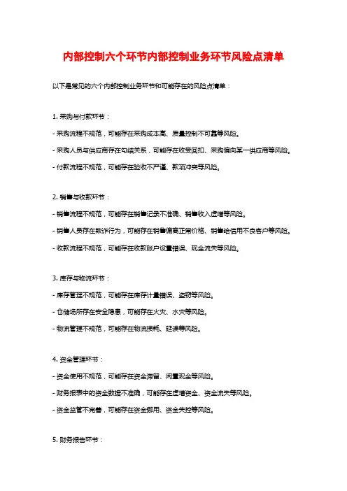内部控制六个环节内部控制业务环节风险点清单