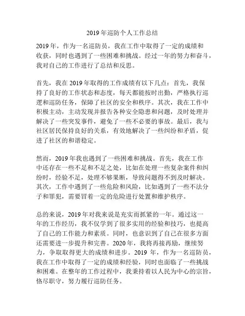 2019年巡防个人工作总结