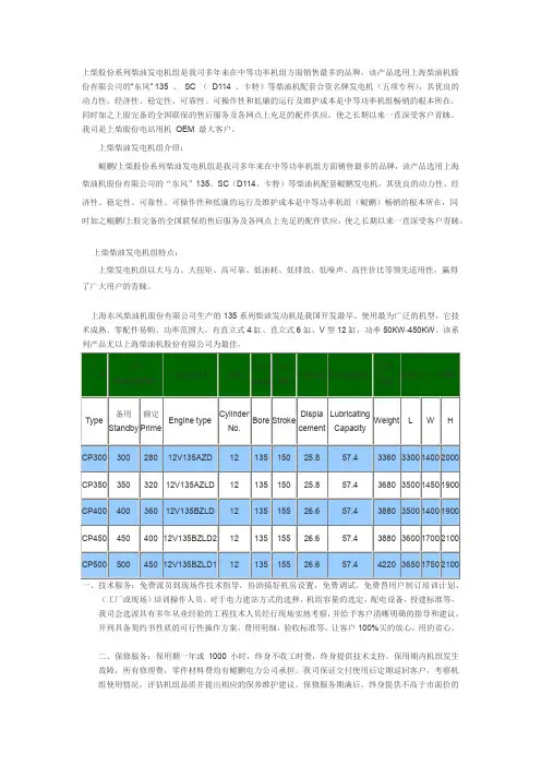 上柴柴油发电机组(12缸系列)