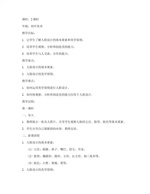 人脸设计美学教案模板范文