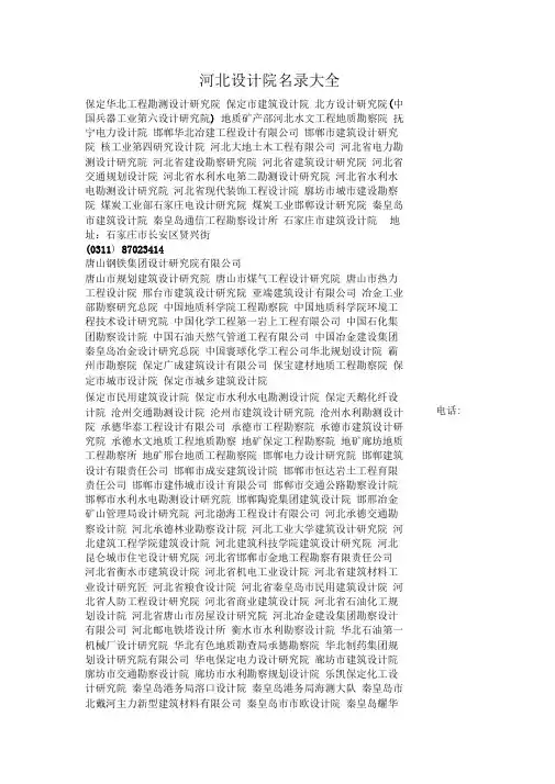 河北设计院名录大全
