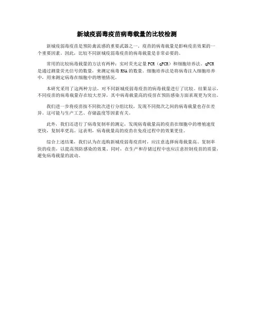 新城疫弱毒疫苗病毒载量的比较检测