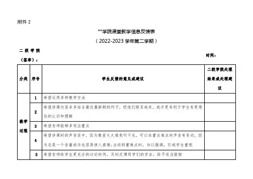 大学教学信息反馈意见表