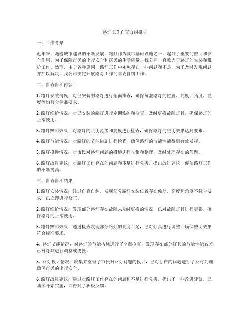 路灯工作自查自纠报告
