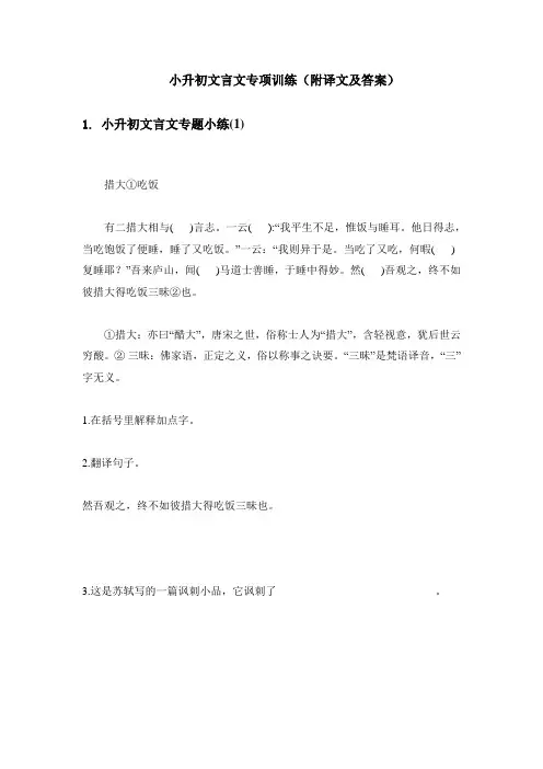 小升初文言文专项训练(附译文及答案)