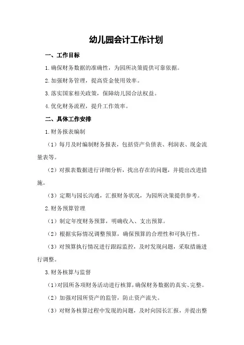 幼儿园会计工作计划
