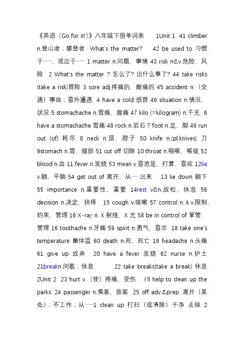 《英语(Go for it!)》八年级下册单词表