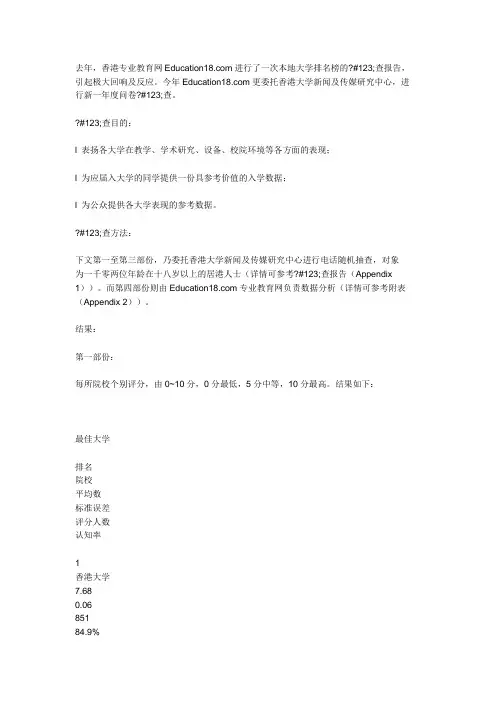 2005年香港的大学各方面的排名
