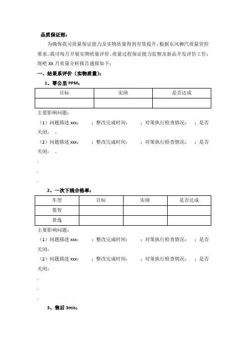 公司月度质量分析报告—模板(1)