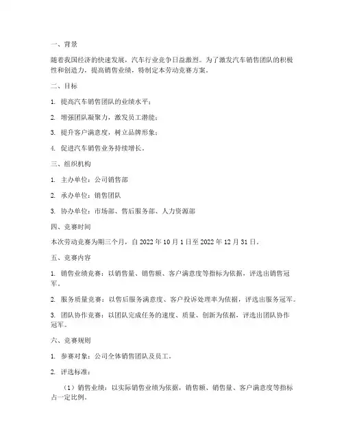 汽车销售劳动竞赛方案