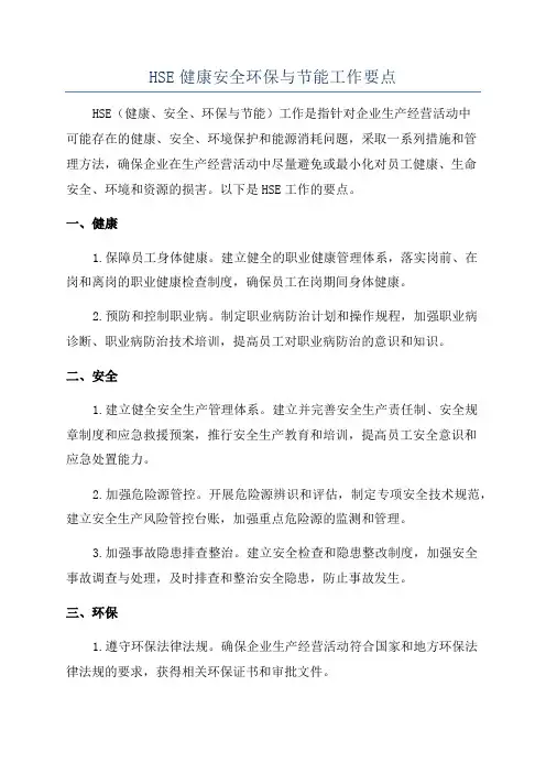 HSE健康安全环保与节能工作要点