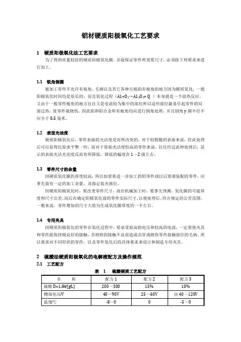 铝材硬质阳极氧化工艺要求