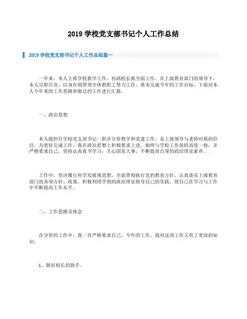 2019学校党支部书记个人工作总结