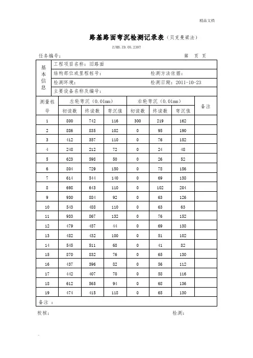 路基路面弯沉检测记录表