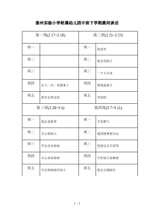 中班下学学期晨间谈话