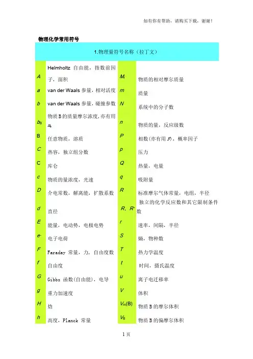 物理化学常用符号