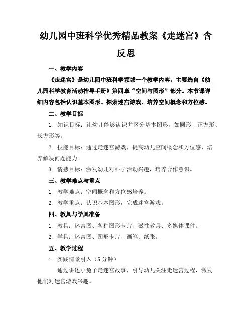 幼儿园中班科学优秀精品教案《走迷宫》含反思
